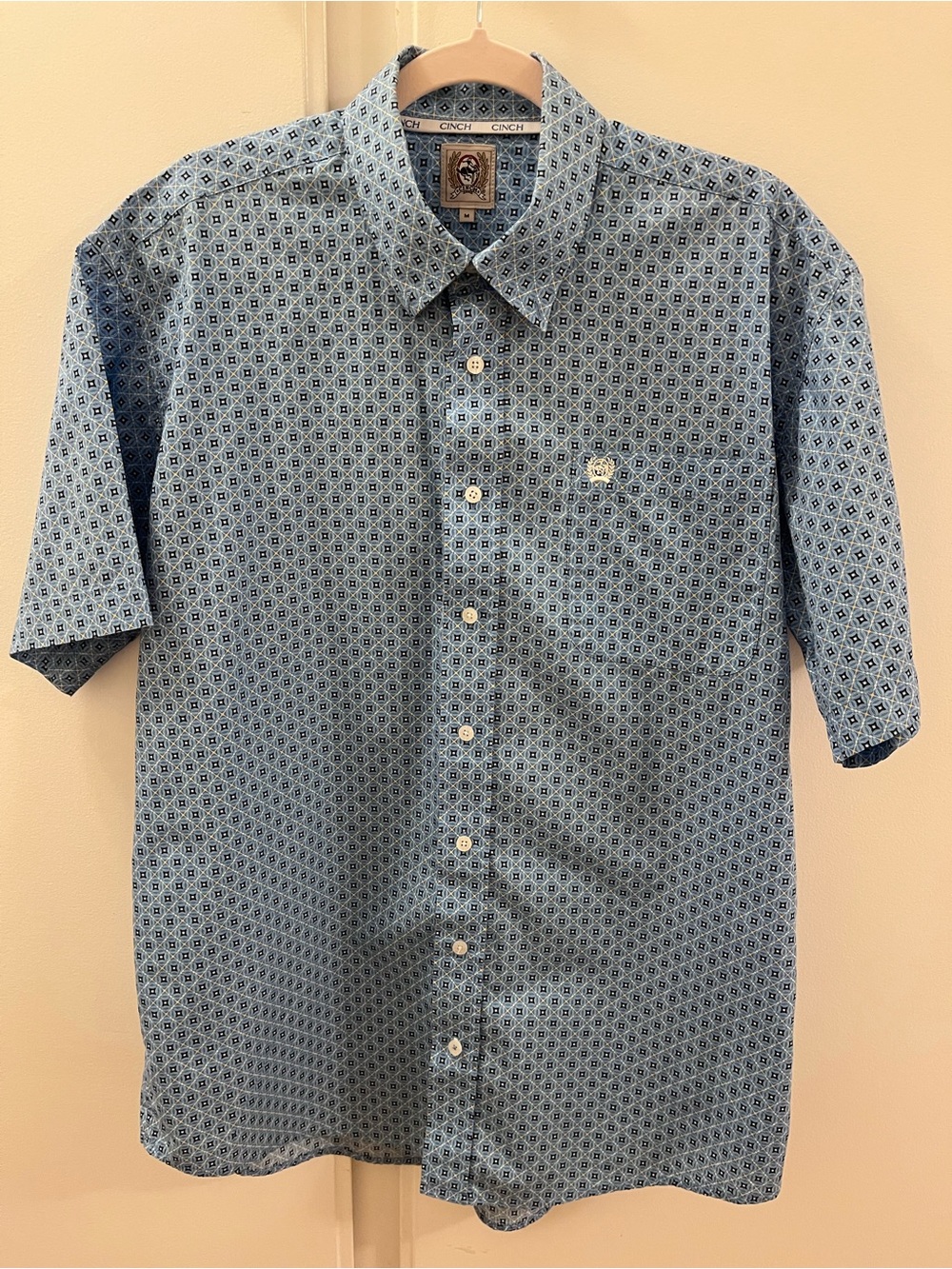 Cinch Men's Blue Short Sleeve Geometric Western Button-Down Shirt - Size Medium